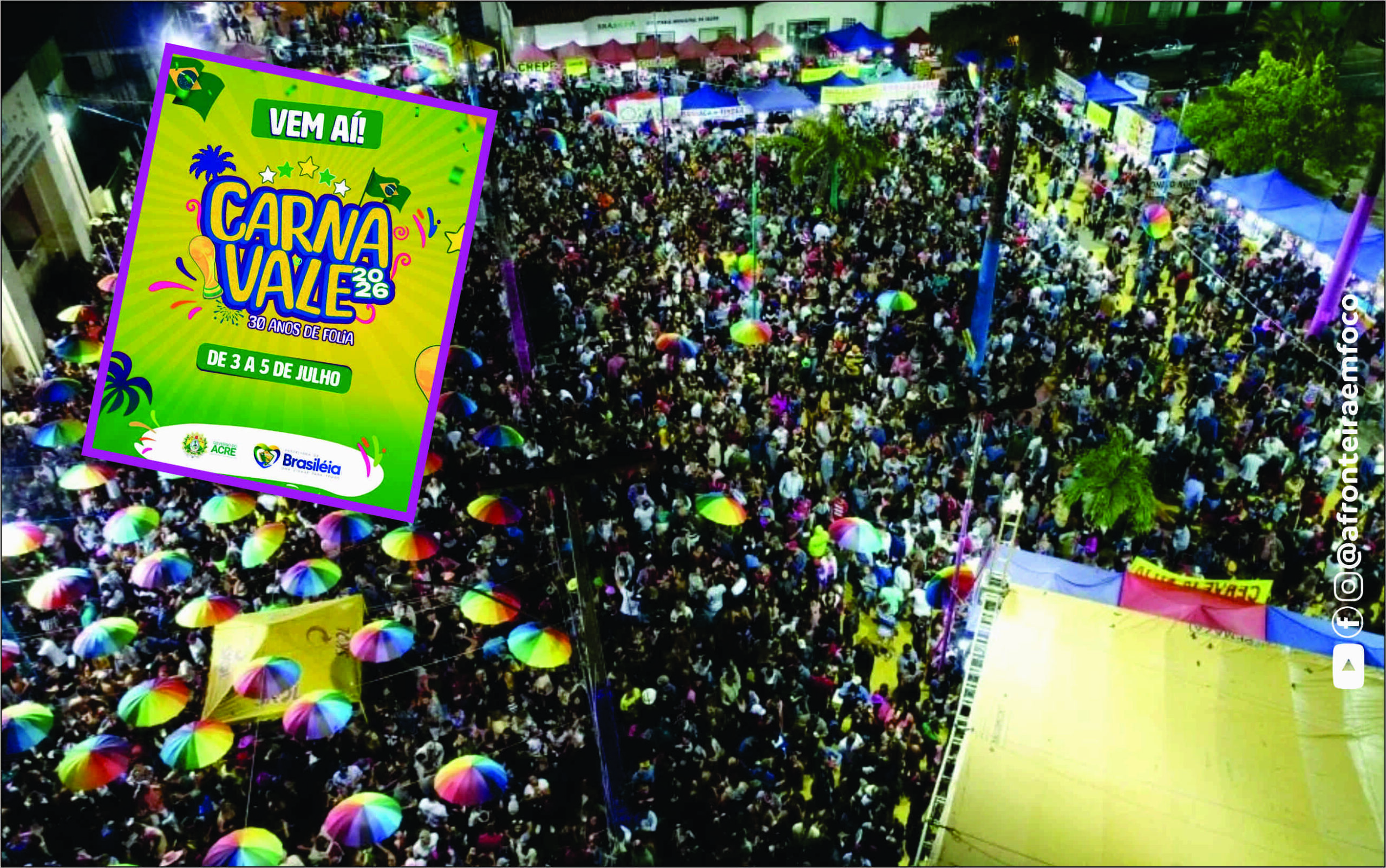 ExtraCarnavale 2026 terá shows de Parangolé e Coyote durante celebração dos 30 anos da festa em Brasiléia