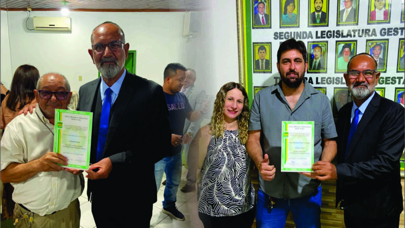 Vereador Cleomar Portela presta homenagens a Santino Gomes Pereira e Marcos Grassi durante Sessão Solene em Epitaciolândia